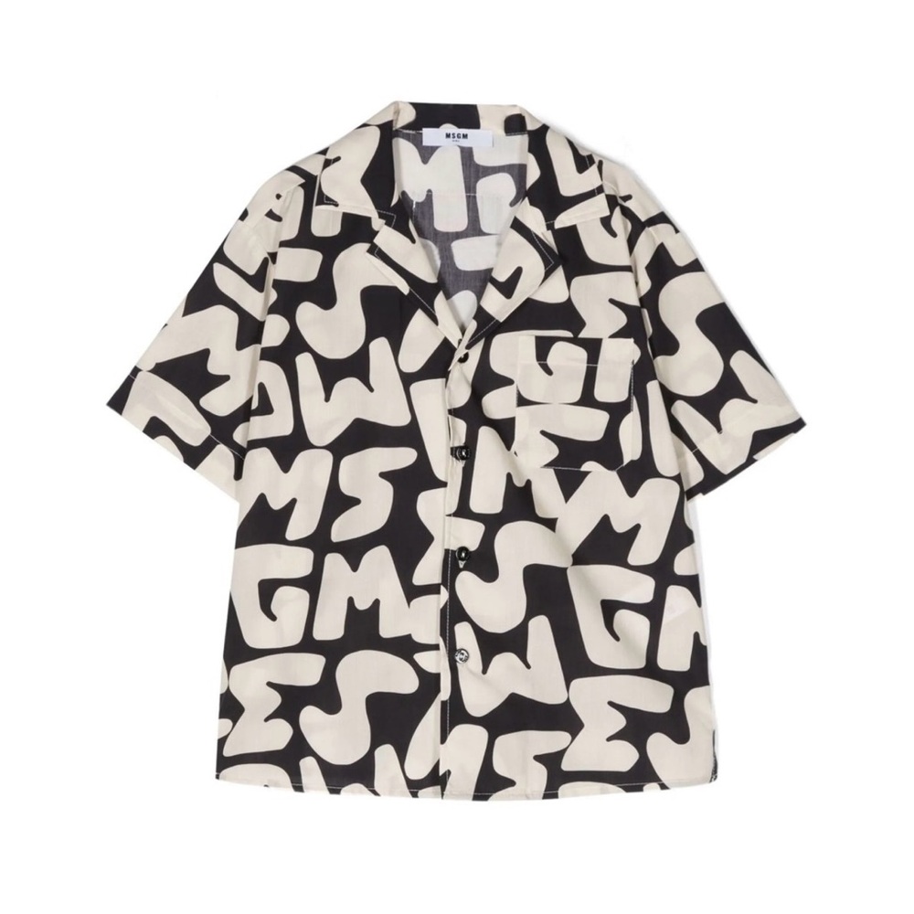 MSGM KIDS Black and White Graphic GRAFFITI set. Button-Up Shirt and shorts.
